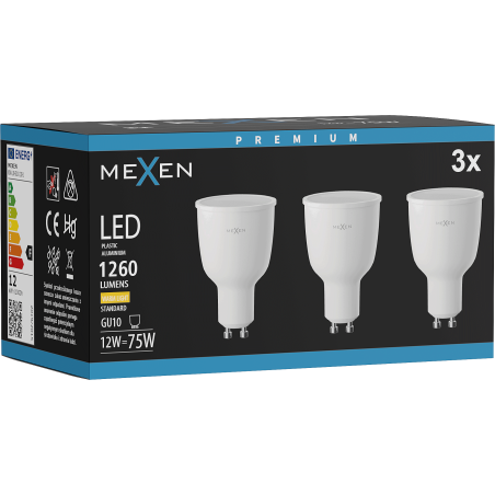 Mexen Nova 3x Ampoule LED GU10, 12W, Chaude - 3000K, 1260 lm - L108-GU10-1230-01x03