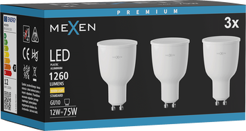 Mexen Nova 3x Ampoule LED GU10, 12W, Chaude - 3000K, 1260 lm - L108-GU10-1230-01x03