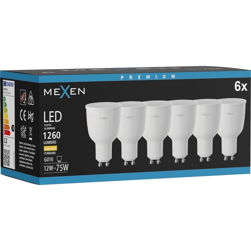 Mexen Nova 6x Ampoule LED GU10, 12W, Chaude - 3000K, 1260 lm - L108-GU10-1230-01x06