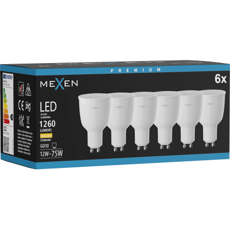 Mexen Nova 6x Ampoule LED GU10, 12W, Chaude - 3000K, 1260 lm - L108-GU10-1230-01x06