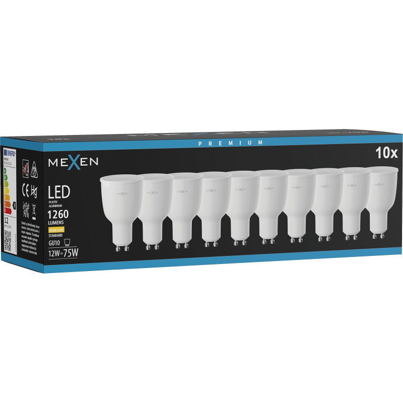 Mexen Nova 10x Ampoule LED GU10, 12W, Chaude - 3000K, 1260 lm - L108-GU10-1230-01x10