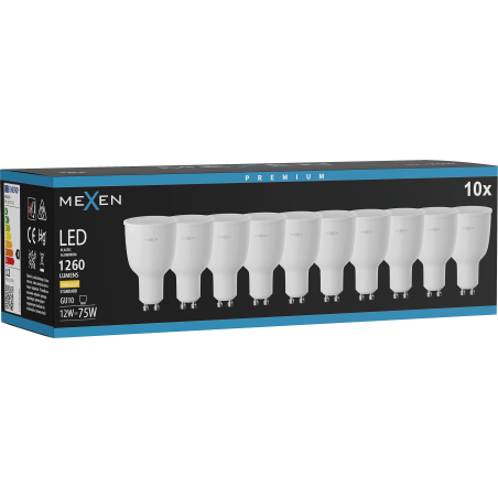 Mexen Nova 10x Ampoule LED GU10, 12W, Chaude - 3000K, 1260 lm - L108-GU10-1230-01x10