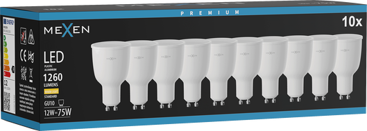 Mexen Nova 10x Ampoule LED GU10, 12W, Chaude - 3000K, 1260 lm - L108-GU10-1230-01x10