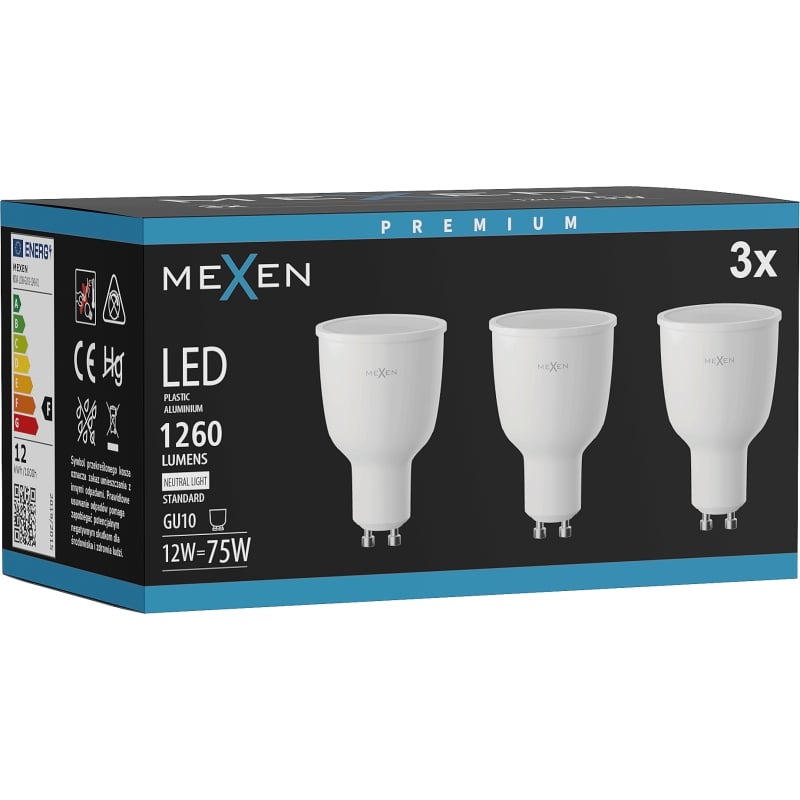 Mexen Nova 3x Ampoule LED GU10, 12W, Neutre - 4000K, 1260 lm - L108-GU10-1240-01x03