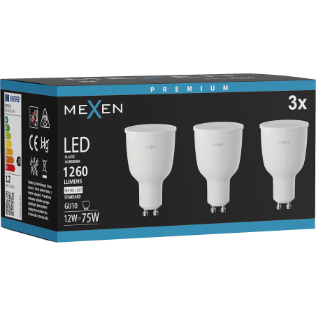 Mexen Nova 3x Ampoule LED GU10, 12W, Neutre - 4000K, 1260 lm - L108-GU10-1240-01x03