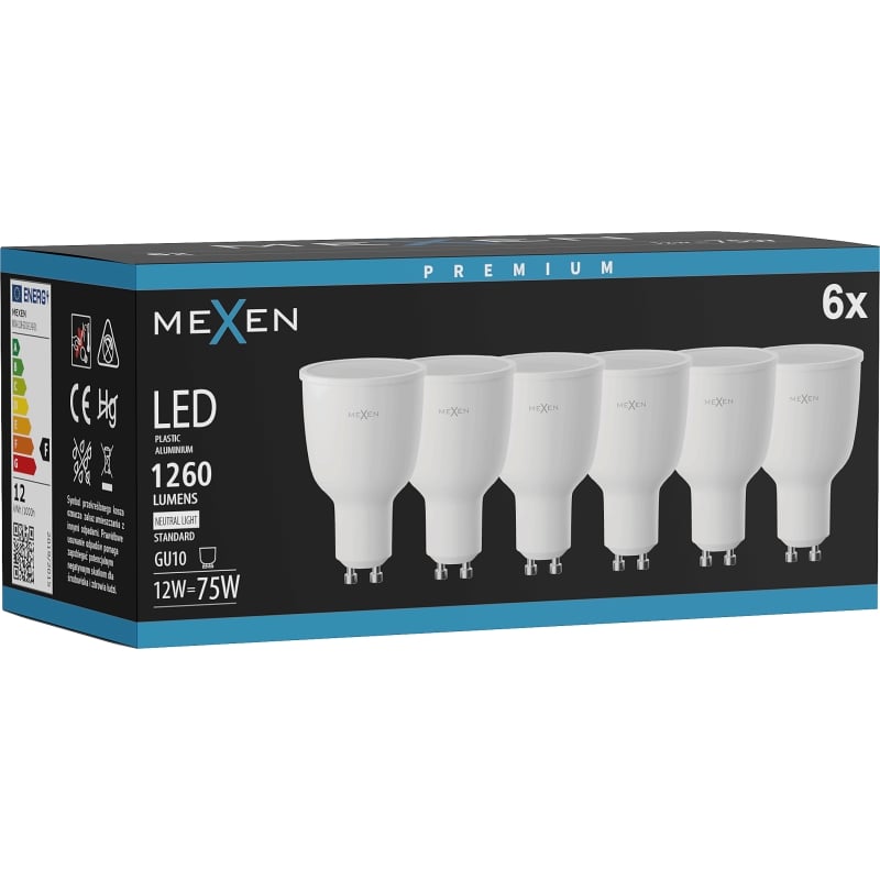 Mexen Nova 6x Ampoule LED GU10, 12W, Neutre - 4000K, 1260 lm - L108-GU10-1240-01x06