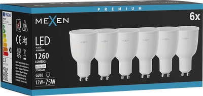 Mexen Nova 6x Ampoule LED GU10, 12W, Neutre - 4000K, 1260 lm - L108-GU10-1240-01x06