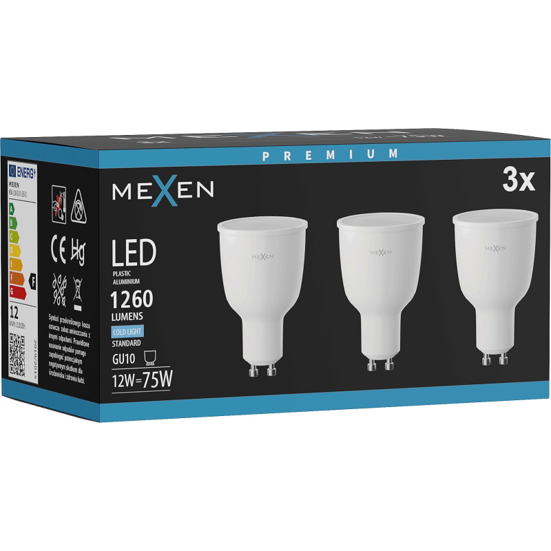 Mexen Nova 3x Ampoule LED GU10, 12W, Froid - 6500K, 1260 lm - L108-GU10-1265-01x03