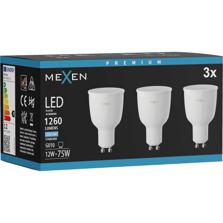 Mexen Nova 3x Ampoule LED GU10, 12W, Froid - 6500K, 1260 lm - L108-GU10-1265-01x03