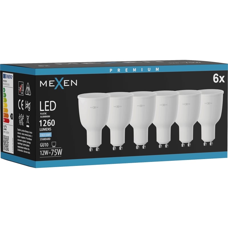 Mexen Nova 6x Ampoule LED GU10, 12W, Froid - 6500K, 1260 lm - L108-GU10-1265-01x06