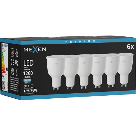 Mexen Nova 6x Ampoule LED GU10, 12W, Froid - 6500K, 1260 lm - L108-GU10-1265-01x06