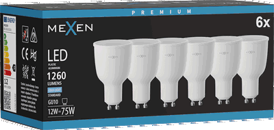 Mexen Nova 6x Ampoule LED GU10, 12W, Froid - 6500K, 1260 lm - L108-GU10-1265-01x06