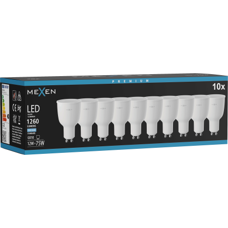 Mexen Nova 10x Ampoule LED GU10, 12W, Froid - 6500K, 1260 lm - L108-GU10-1265-01x10