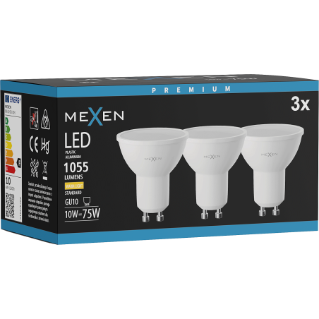 Mexen Nova 3x Ampoule LED GU10, 10W, Chaude - 3000K, 1055 lm - L108-GU10-1030-01x03