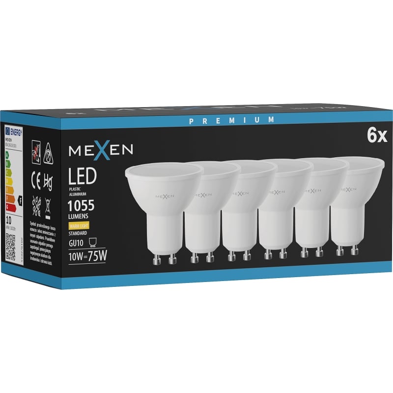 Mexen Nova 6x Ampoule LED GU10, 10W, Chaude - 3000K, 1055 lm - L108-GU10-1030-01x06