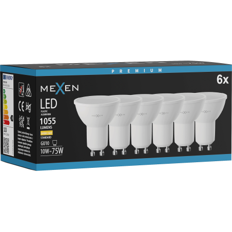 Mexen Nova 6x Ampoule LED GU10, 10W, Chaude - 3000K, 1055 lm - L108-GU10-1030-01x06