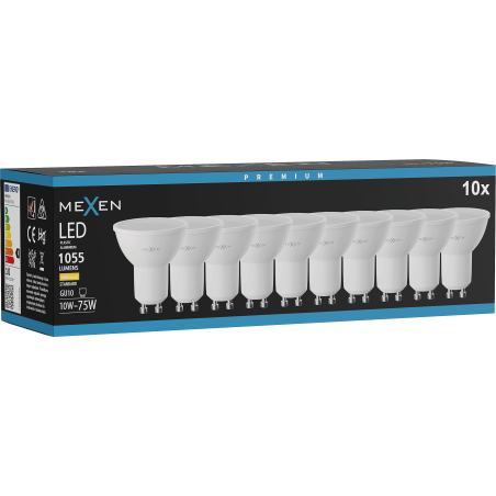 Mexen Nova 10x Ampoule LED GU10, 10W, Chaude - 3000K, 1055 lm - L108-GU10-1030-01x10