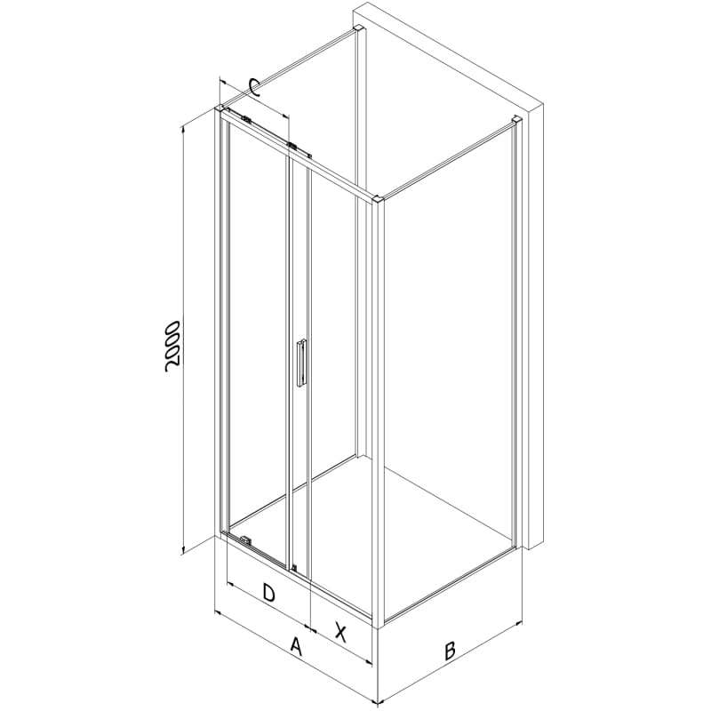 Mexen Exo-3S cabine de douche à 3 parois coulissante 105 x 110 cm, transparente, noire - 8151-105-110-70-00-3S
