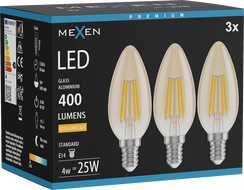 Mexen Vintis 3x Ampoule filament LED E14, C35, 4W, Chaude - 2200K, 400 lm, ambre - L154-E14-0422-50x03