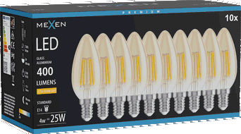 Mexen Vintis 10x Ampoule filament LED E14, C35, 4W, Chaude - 2200K, 400 lm, ambre - L154-E14-0422-50x10