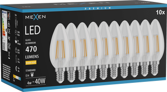 Mexen Vintis 10x Ampoule filament LED E14, C35, 4W, Chaude - 2700K, 470 lm, claire - L154-E14-0427-00x10