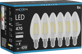 Mexen Vintis 6x Ampoule filament LED E14, C35, 4W, Neutre - 4000K, 470 lm, clair - L154-E14-0427-00x06 - L154-E14-0440-00x06