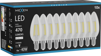 Mexen Vintis 10x Ampoule filament LED E14, C35, 4W, Neutre - 4000K, 470 lm, clair - L154-E14-0427-00x10 - L154-E14-0440-00x10