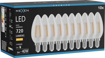 Mexen Vintis 10x Ampoule filament LED E14, C35, 6W, Chaude - 2700K, 720 lm, claire - L154-E14-0627-00x10