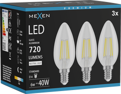 Mexen Vintis 3x Ampoule filament LED E14, C35, 6W, Neutre - 4000K, 720 lm, clair - L154-E14-0640-00x03