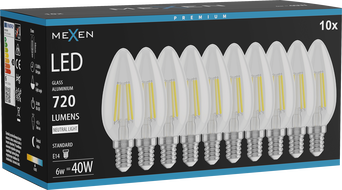 Mexen Vintis 10x Ampoule filament LED E14, C35, 6W, Neutre - 4000K, 720 lm, clair - L154-E14-0640-00x10