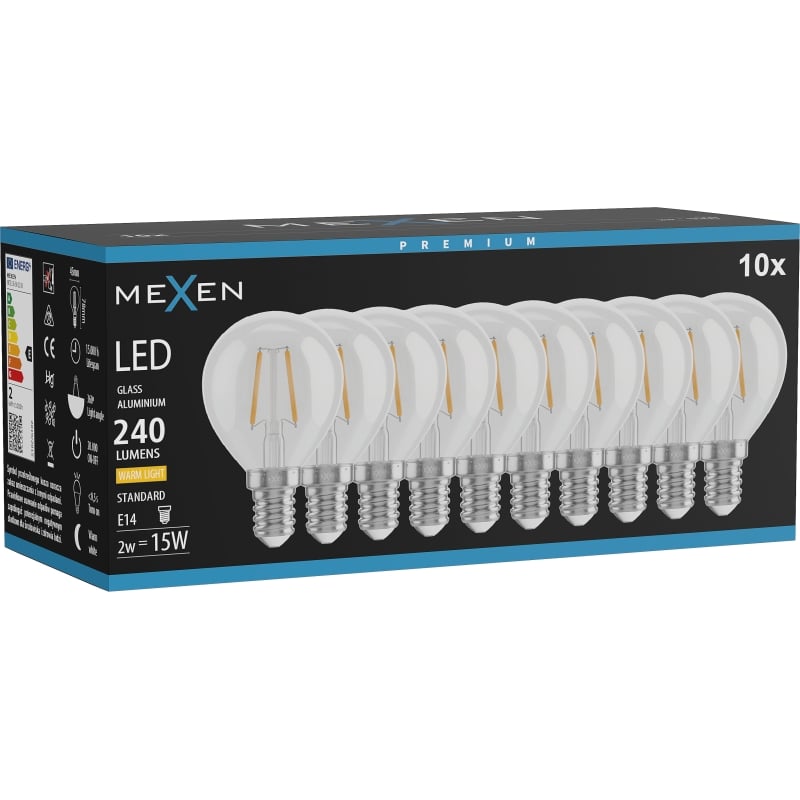Mexen Vintis 10x Ampoule filament LED E14, G45, 2W, Chaude - 2700K, 240 lm, claire - L156-E14-0227-00x10
