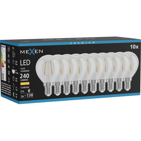 Mexen Vintis 10x Ampoule filament LED E14, G45, 2W, Chaude - 2700K, 240 lm, claire - L156-E14-0227-00x10