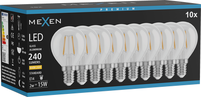 Mexen Vintis 10x Ampoule filament LED E14, G45, 2W, Chaude - 2700K, 240 lm, claire - L156-E14-0227-00x10