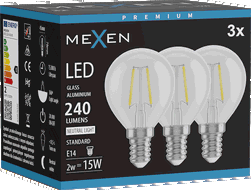 Mexen Vintis 3x Ampoule filament LED E14, G45, 2W, Neutre - 4000K, 240 lm, transparent - L156-E14-0240-00x03