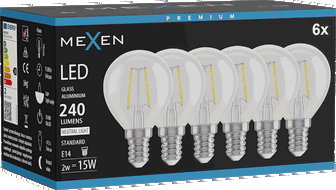 Mexen Vintis 6x Ampoule filament LED E14, G45, 2W, Neutre - 4000K, 240 lm, clair - L156-E14-0240-00x06