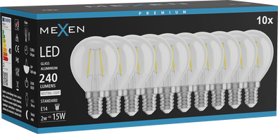 Mexen Vintis 10x ampoule à filament LED E14, G45, 2W, Neutre - 4000K, 240 lm, transparent - L156-E14-0240-00x10