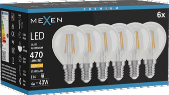 Mexen Vintis 6x Ampoule filament LED E14, G45, 4W, Chaude - 2700K, 470 lm, claire - L156-E14-0427-00x06