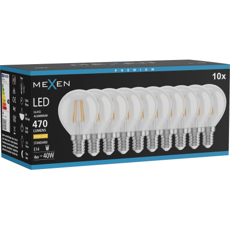 Mexen Vintis 10x Ampoule filament LED E14, G45, 4W, Chaude - 2700K, 470 lm, claire - L156-E14-0427-00x10