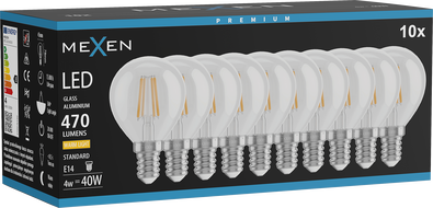 Mexen Vintis 10x Ampoule filament LED E14, G45, 4W, Chaude - 2700K, 470 lm, claire - L156-E14-0427-00x10