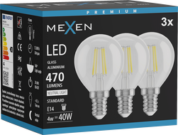 Mexen Vintis 3x Ampoule filament LED E14, G45, 4W, Neutre - 4000K, 470 lm, transparent - L156-E14-0427-00x03