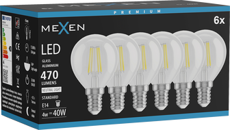 Mexen Vintis 6x Ampoule LED filament E14, G45, 4W, Neutre - 4000K, 470 lm, clair - L156-E14-0427-00x06 - L156-E14-0440-00x06