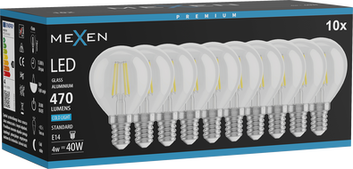 Mexen Vintis 10x Ampoule à filament LED E14, G45, 4W, Froid - 6500K, 470 lm, clair - L156-E14-0465-00x10