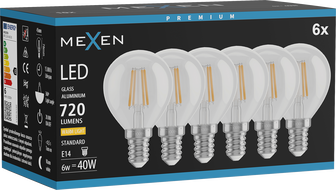 Mexen Vintis 6x Ampoule à filament LED E14, G45, 6W, Chaude - 2700K, 720 lm, claire - L156-E14-0627-00x06