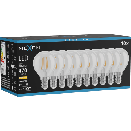Mexen Vintis 10x Ampoule à filament LED E14, G45, 6W, Chaud - 2700K, 720 lm, clair - L156-E14-0627-00x10