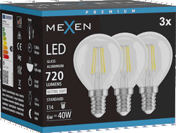 Mexen Vintis 3x Ampoule filament LED E14, G45, 6W, Neutre - 4000K, 720 lm, clair - L156-E14-0640-00x03