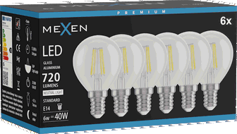 Mexen Vintis 6x Ampoule filament LED E14, G45, 6W, Neutre - 4000K, 720 lm, clair - L156-E14-0640-00x06