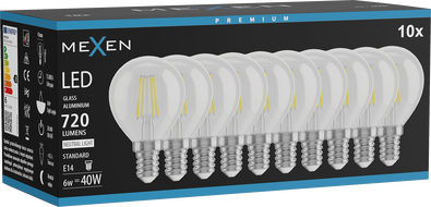 Mexen Vintis 10x Ampoule à filament LED E14, G45, 6W, Neutre - 4000K, 720 lm, claire - L156-E14-0640-00x10