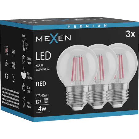 Mexen Vintis 3x ampoule filament LED E27, G45, 4W, 55 lm, rouge - L156-E27-04XX-45x03