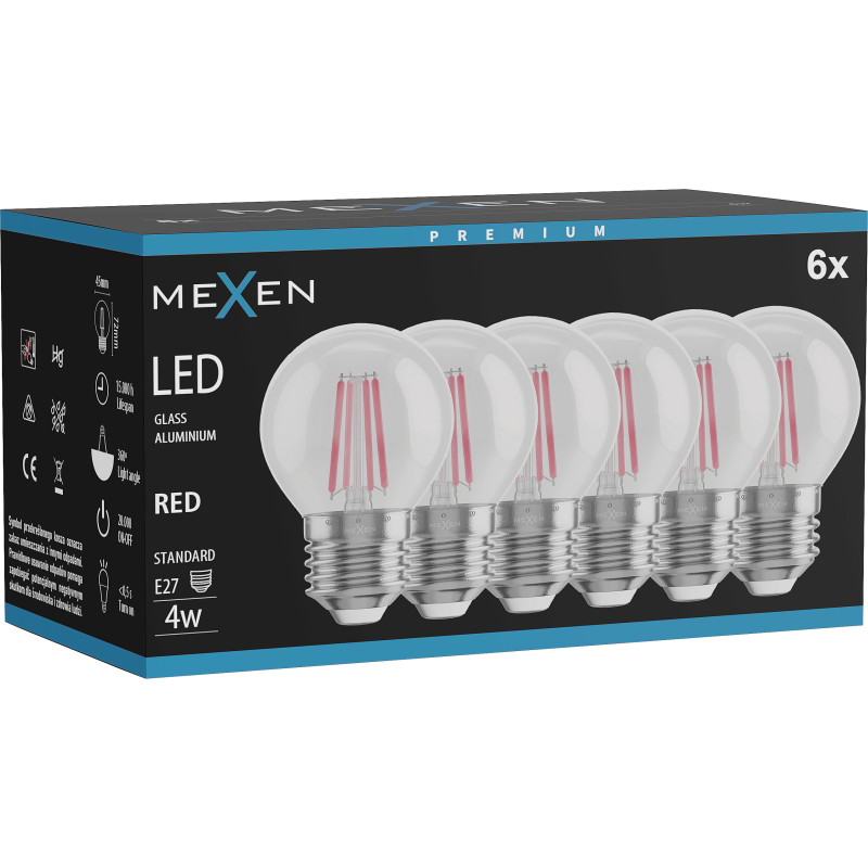 Mexen Vintis 6x Ampoule filament LED E27, G45, 4W, 55 lm, rouge - L156-E27-04XX-45x06