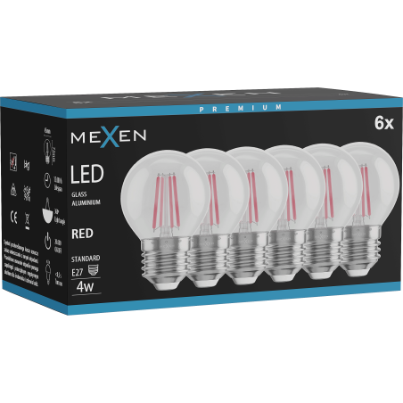 Mexen Vintis 6x Ampoule filament LED E27, G45, 4W, 55 lm, rouge - L156-E27-04XX-45x06